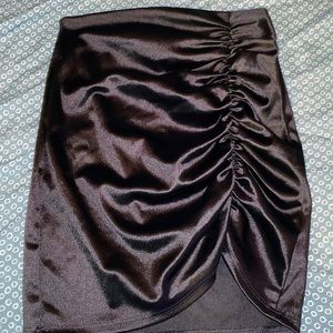 Black Satin Ruffled Mini-skirt